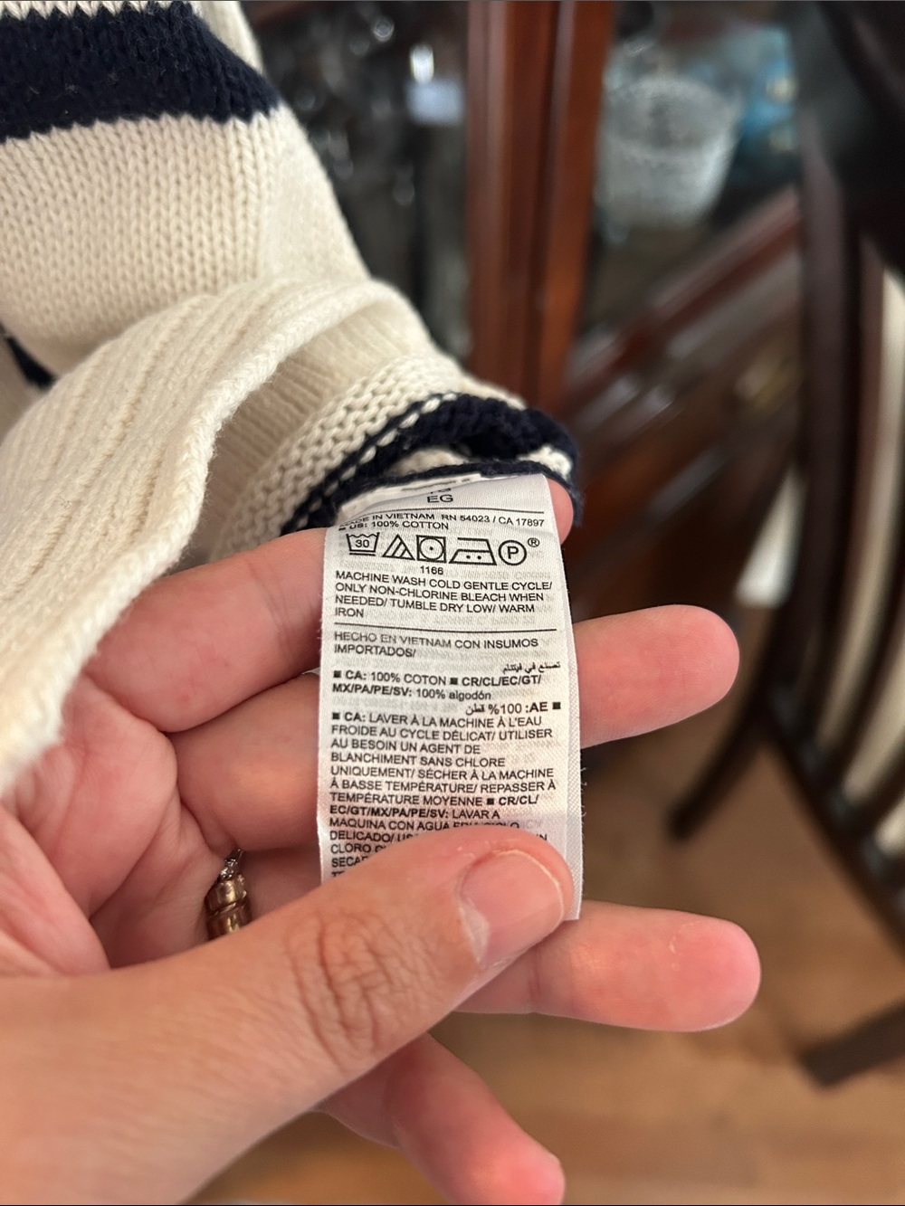 Old Navy Cream Turtleneck Sweater with Navy Stripes - Picture 3 of 3